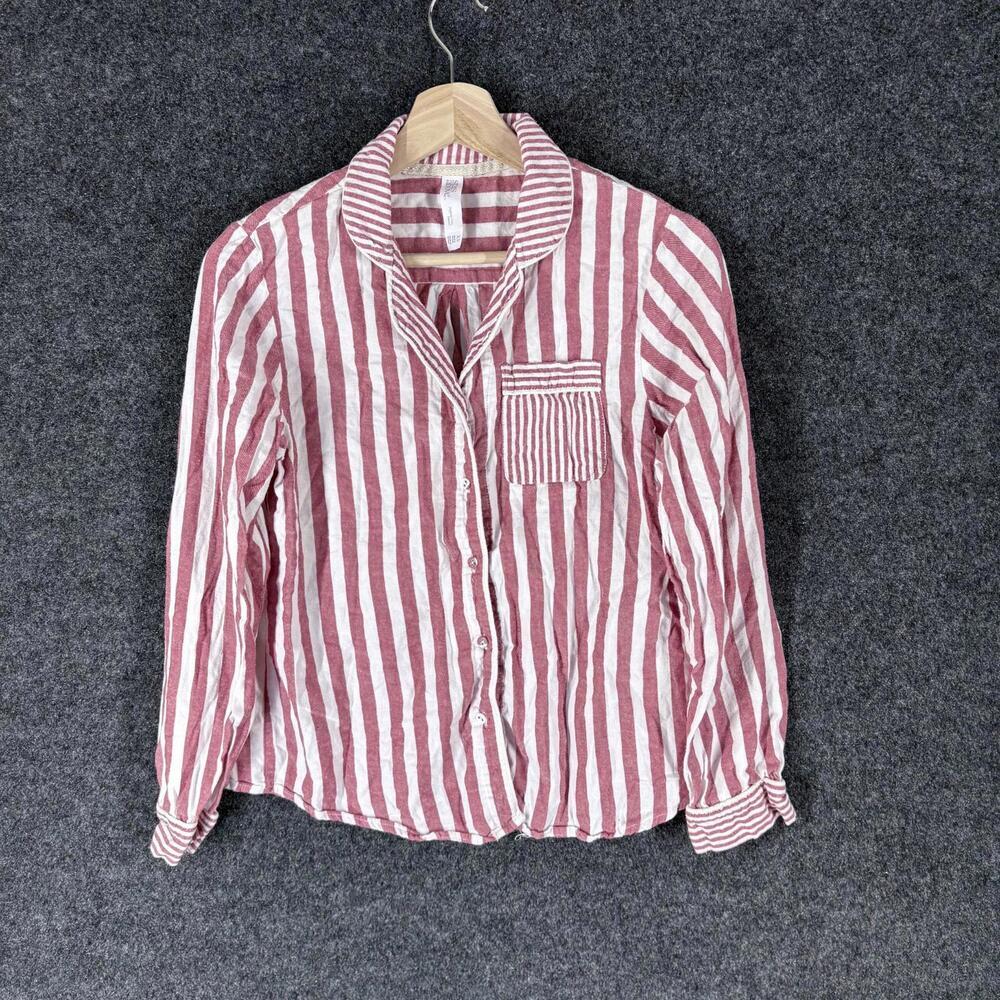 Stars Above Pajama Set Women XS Pink Striped Button Collared Cotton Pockets